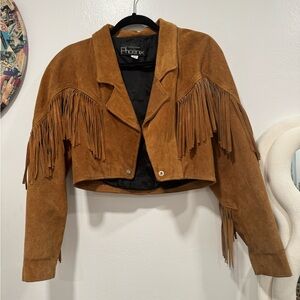 Vintage Brown Suede Fringe Cropped Jacket